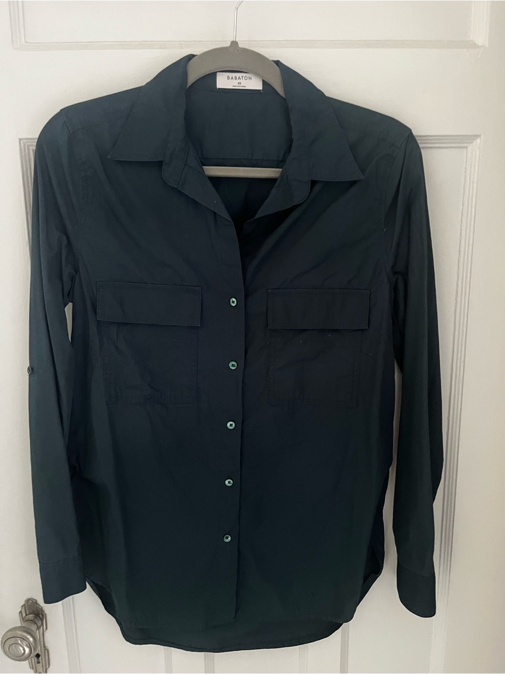 Babaton Deep Forest/Teal Collared Button-Up Shirt